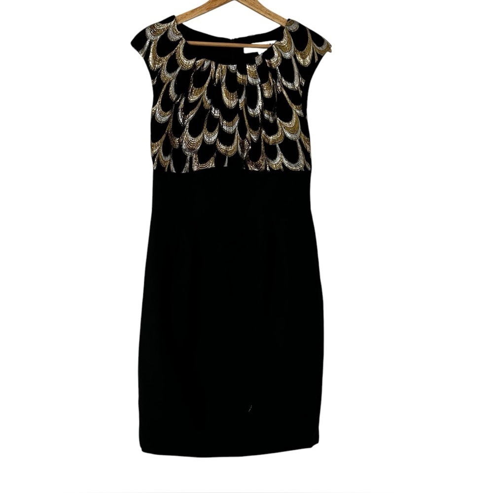 Trina Turk Black Metallic Embroidered Dress Size 6 Wool Silk Blend Mob Wife - Picture 2 of 7